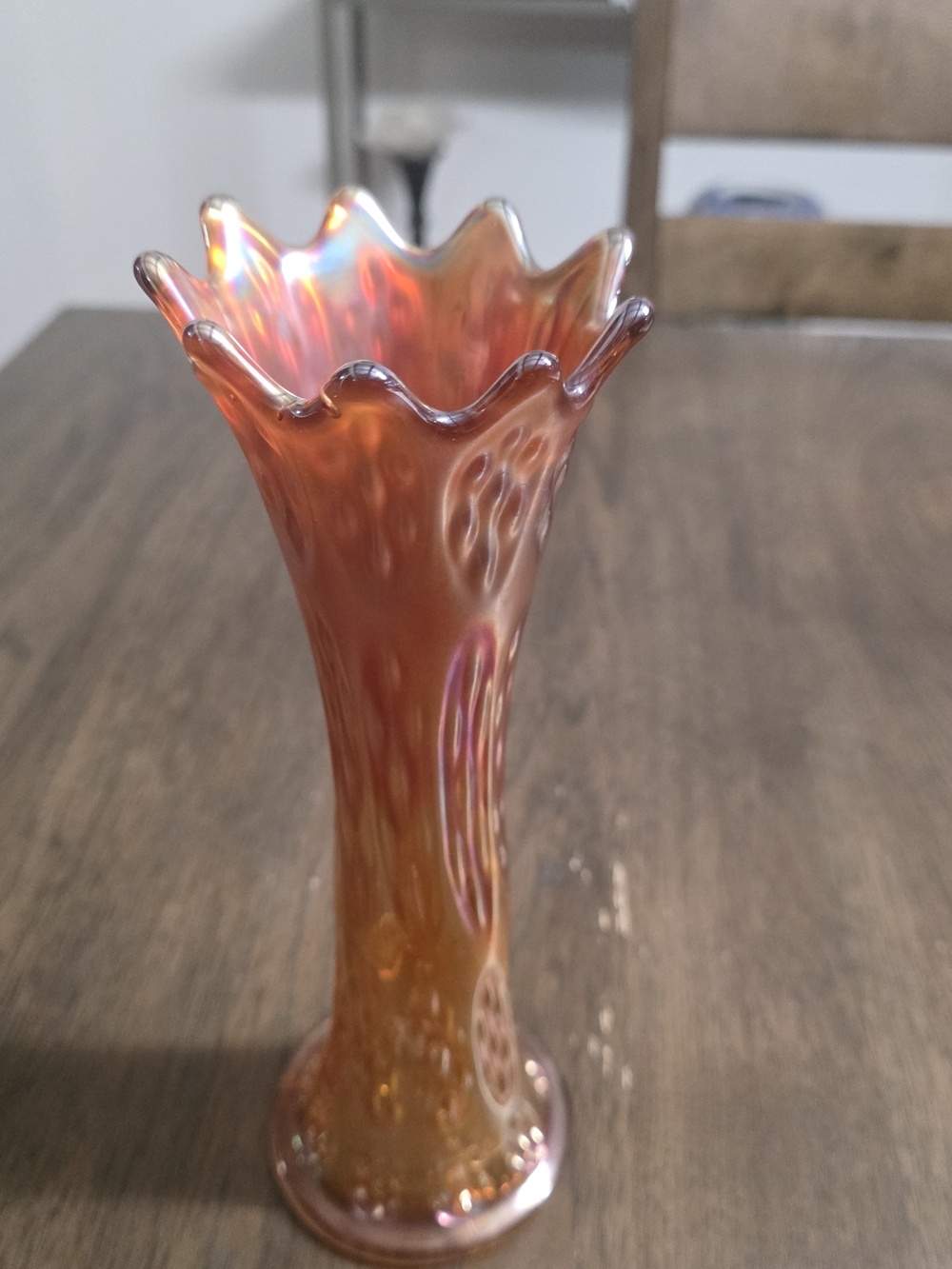 VintageFenton Marigold Carnival Glass Knotted Beads Vase 11 inch